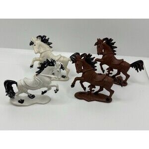 Blue Box Vintage Horse Figures Brown White Black 2.5 inch